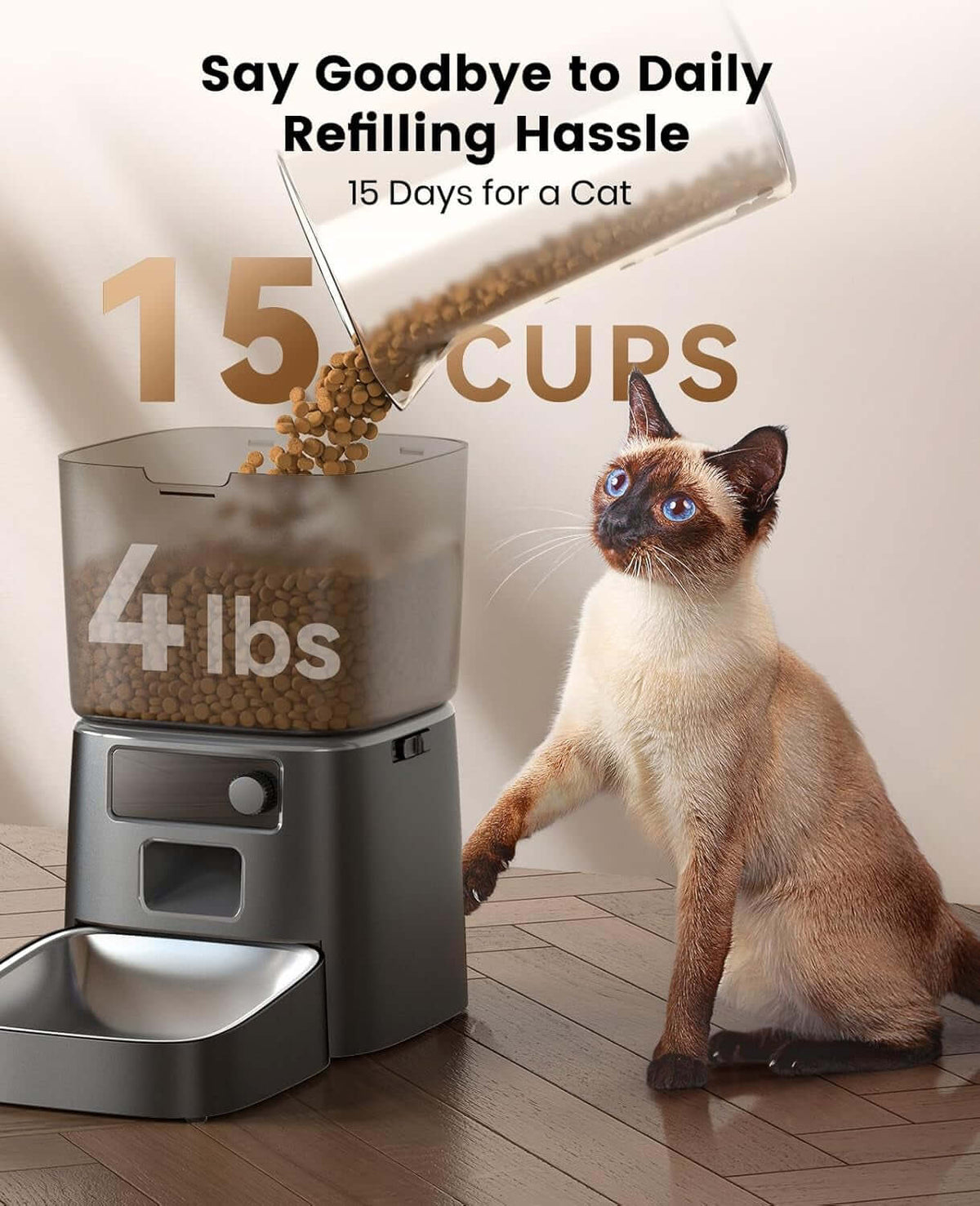 Automatic TAILSOFHOME transparent cat carrier backpack for small pets and puppiesWifi Cat Feeder