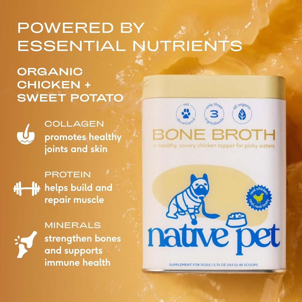 Bone Broth for Dogs andTAILSOFHOME Chicken Bone Broth Powder dog and cat food topper Cats - Chicken Bone Broth Powder Dog Food Toppers for Picky Eaters - Provides Extra Nutrition for Joint Strength, Immune Support & Heart Health - 96 Scoops