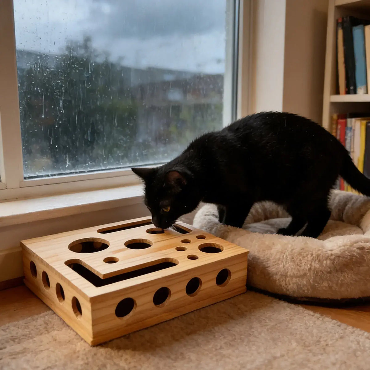 TAILSOFHOME Interactive Wooden Cat Maze Treat Dispenser Toy