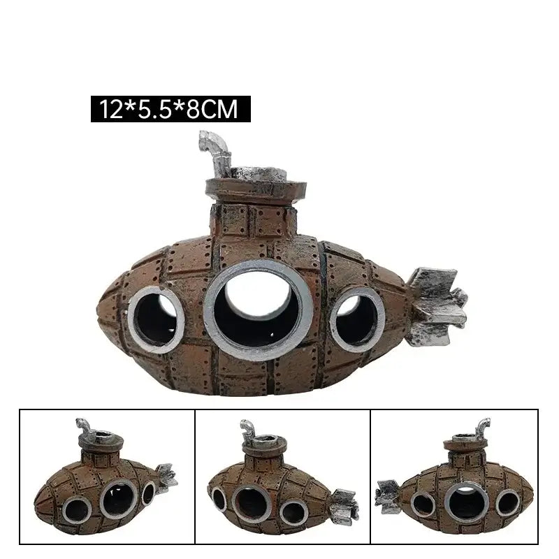 TAILSOFHOME Vintage Aquarium Shipwreck Resin Boat Decoration