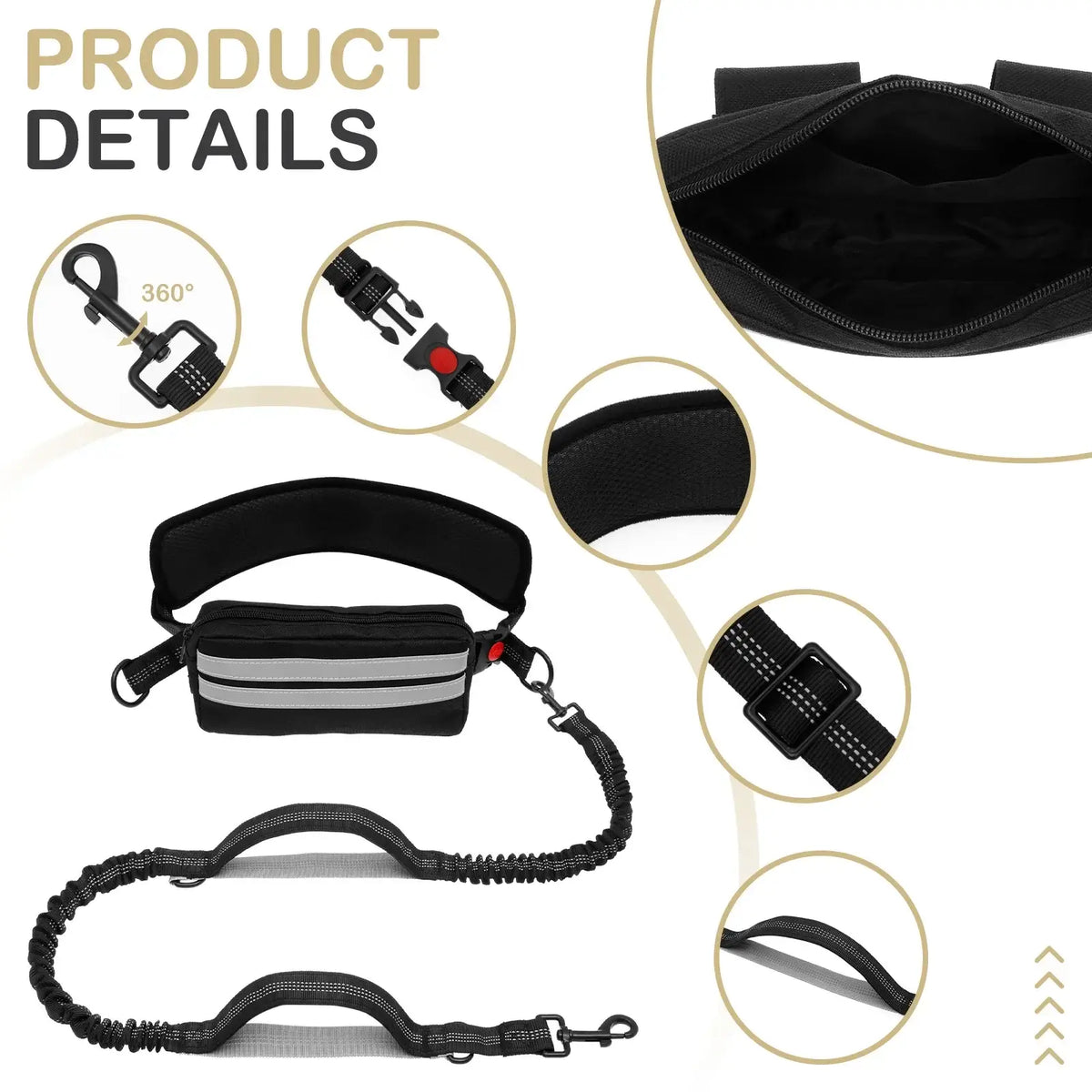 TAILSOFHOME Hands-Free Reflective Dog Leash with Waist Bag