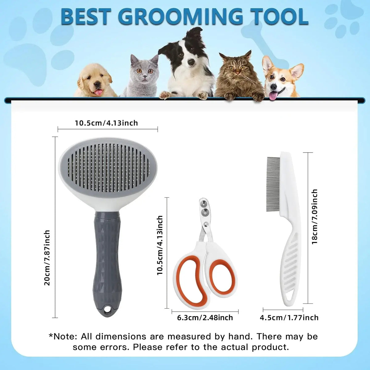 TAILSOFHOME 3-Piece Pet Grooming Kit with Massage Comb
