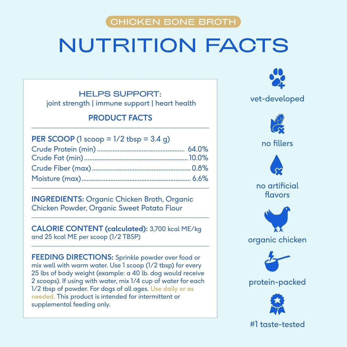 Bone Broth for Dogs and TAILSOFHOME Chicken Bone Broth Powder dog and cat food topperCats - Chicken Bone Broth Powder Dog Food Toppers for Picky Eaters - Provides Extra Nutrition for Joint Strength, Immune Support &amp; Heart Health - 96 Scoops