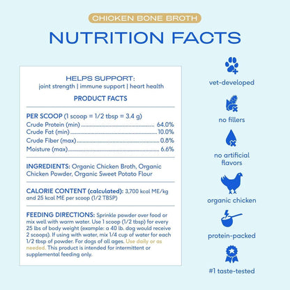 Bone Broth for Dogs and TAILSOFHOME Chicken Bone Broth Powder dog and cat food topperCats - Chicken Bone Broth Powder Dog Food Toppers for Picky Eaters - Provides Extra Nutrition for Joint Strength, Immune Support &amp; Heart Health - 96 Scoops