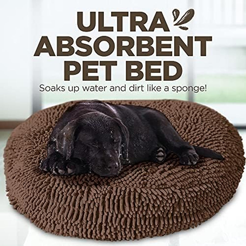 Soggy Doggy Super Snoozer Dog Bed - Microfiber Chenille round Bed for Dogs - Moisture Wicking Comfort - Removable Washable Cover (Dark Chocolate, Extra-Large 42”X42”X7”)