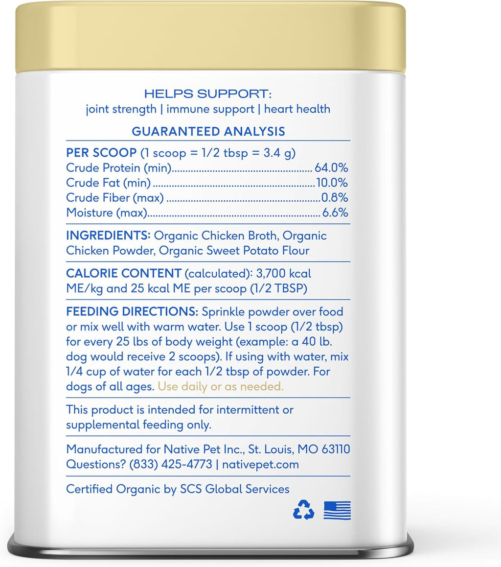 Bone Broth for Dogs and Cats - Chicken Bone Broth Powder Dog Food Toppers for Picky Eaters - Provides Extra Nutrition for Joint Strength, Immune Support & Heart Health - 96 Scoops