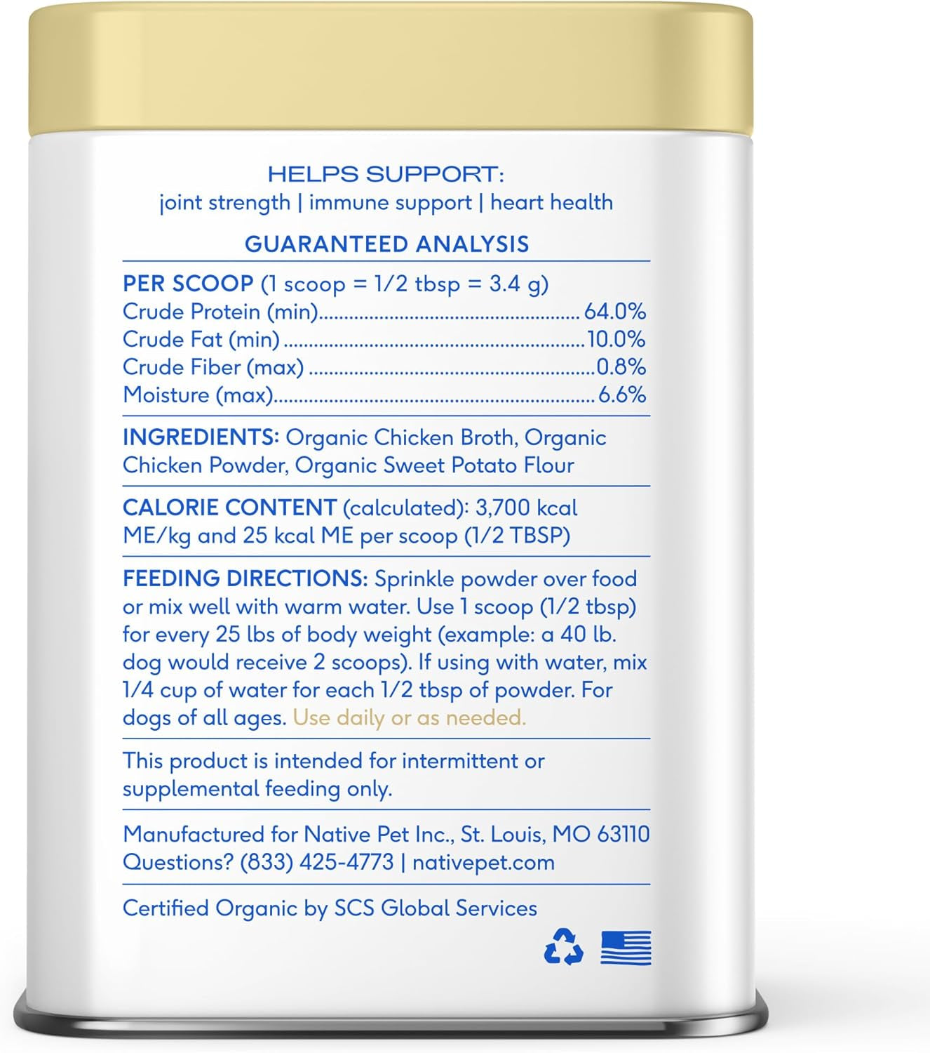 Bone Broth for Dogs and Cats - Chicken Bone Broth Powder Dog Food Toppers for Picky Eaters - Provides Extra Nutrition for Joint Strength, Immune Support & Heart Health - 96 Scoops