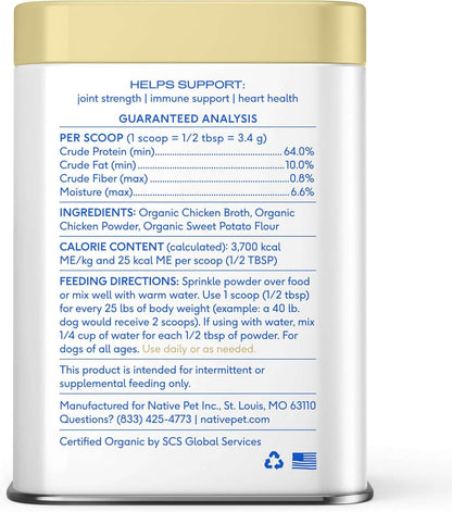 Bone Broth for Dogs and Cats - Chicken Bone Broth PowdTAILSOFHOME Chicken Bone Broth Powder dog and cat food topperer Dog Food Toppers for Picky Eaters - Provides Extra Nutrition for Joint Strength, Immune Support &amp; Heart Health - 96 Scoops