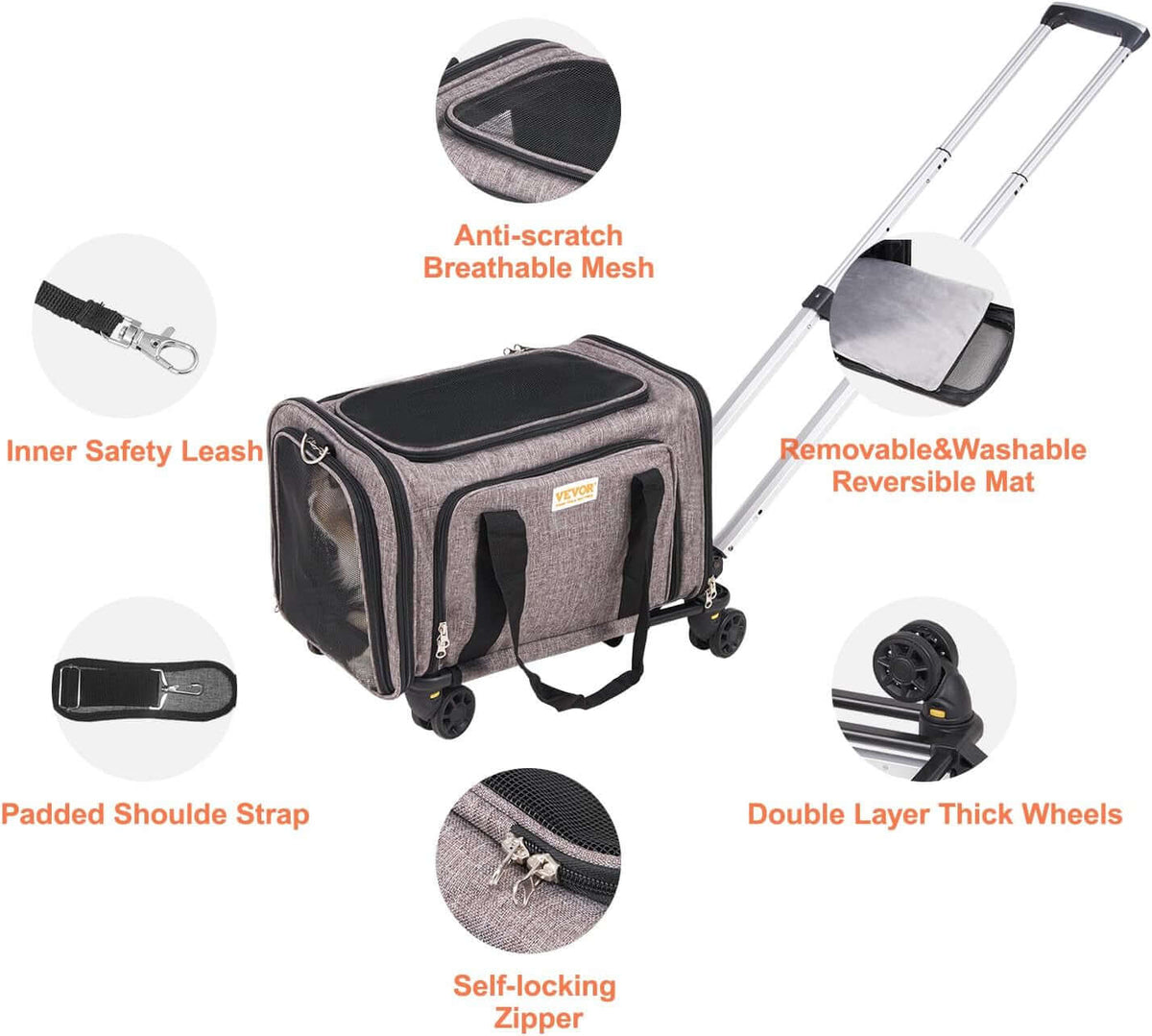 TAILSOFHOME Cat Carrier with Wheels for Travel and Transport