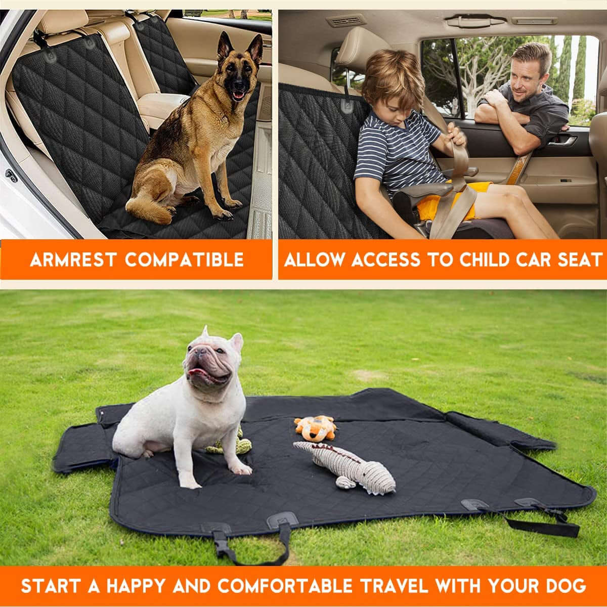 Dog Car Seat Cover, Back Seat CoverTAILSOFHOME transparent cat carrier backpack for small pets and puppies for Dogs Pet Car Seat Protector Waterproof Rear Seat Cover Durable Car Seat Cover, Fits Middle Armrest for Most Cars Suvs Trucks (53” Width)- Black