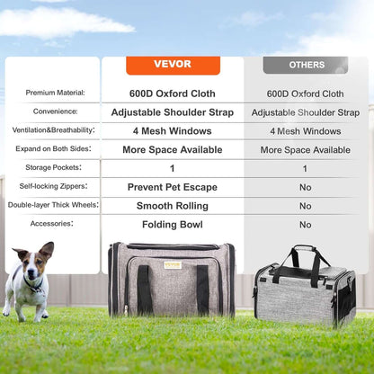 TAILSOFHOME Cat Carrier with Wheels for Travel and Transport