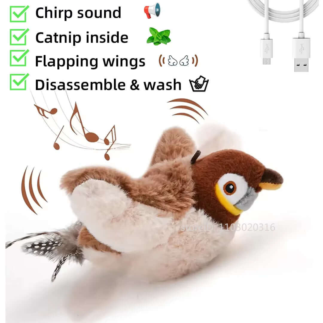 FlutterChirp Cat Toy – Rechargeable Flapping Bird with Catnip TAILSOFHOME FlutterChirp Rechargeable Flapping Bird Cat Toy&amp; Realistic Sounds