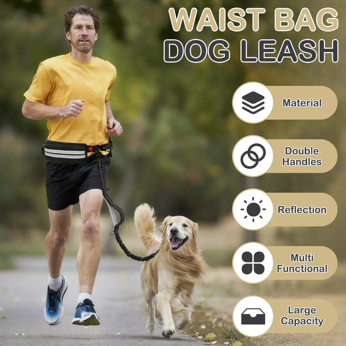 TAILSOFHOME Hands-Free Reflective Dog Leash with Waist Bag