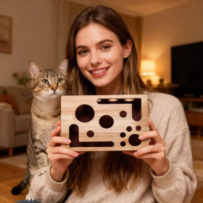 TAILSOFHOME Interactive Wooden Cat Maze Treat Dispenser Toy