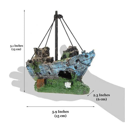 TAILSOFHOME Vintage Aquarium Shipwreck Resin Boat Decoration