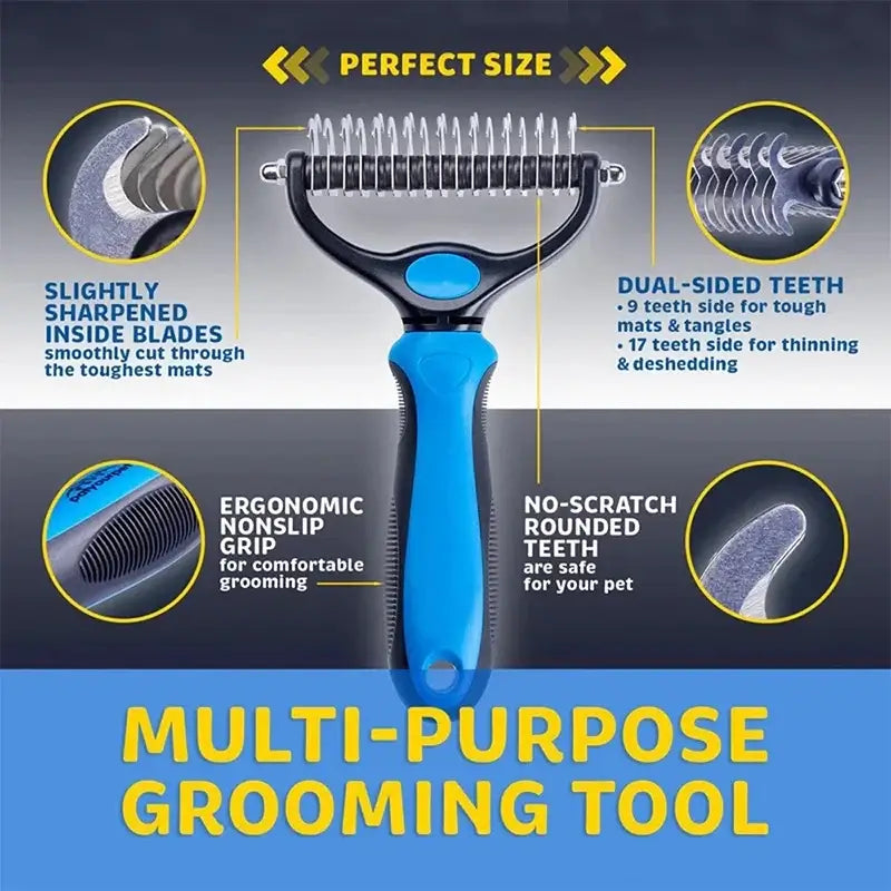 TAILSOFHOME Two-Sided Stainless Steel Pet Deshedding Brush