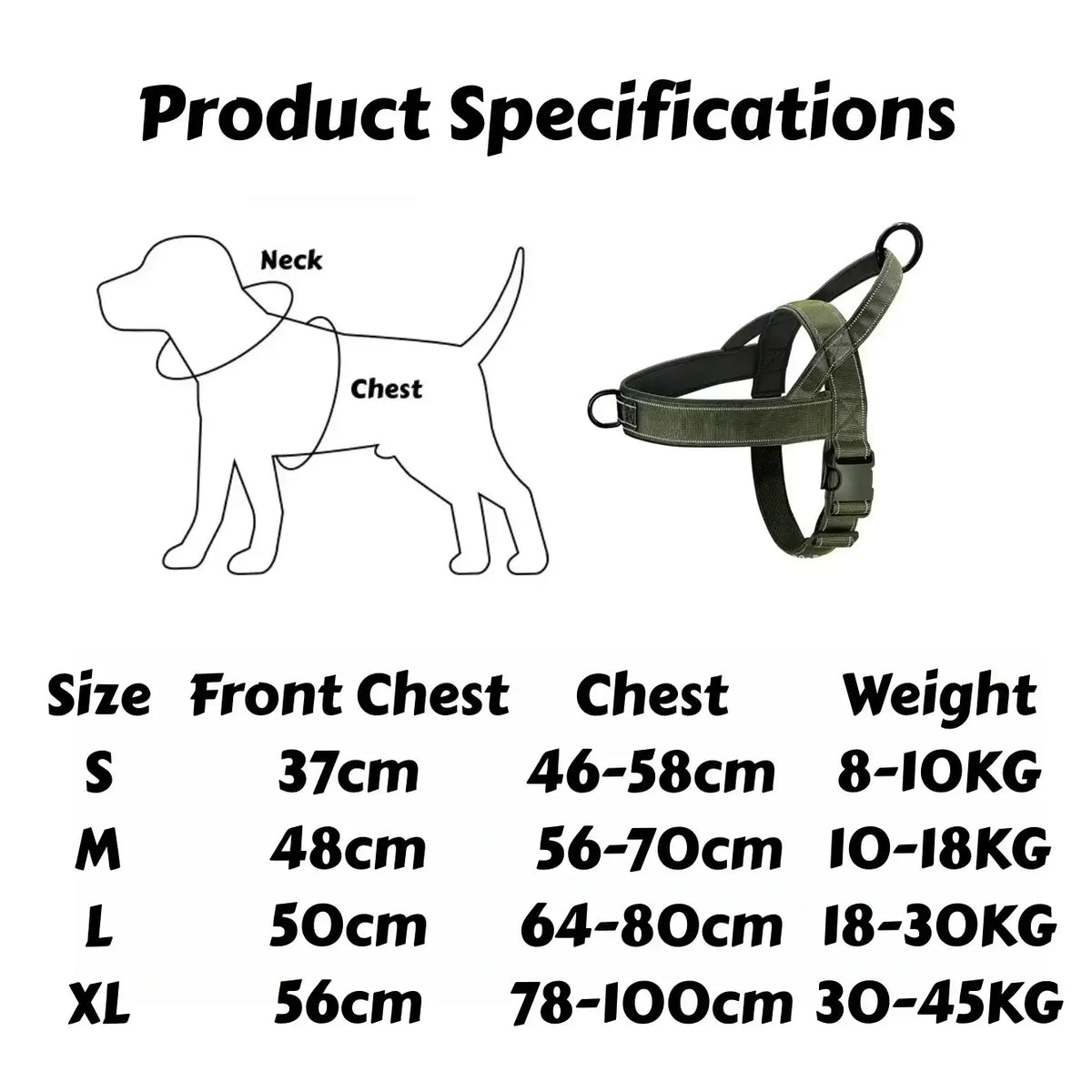 TAILSOFHOME Tactical No-Pull Reflective Dog Harness for Large Dogs