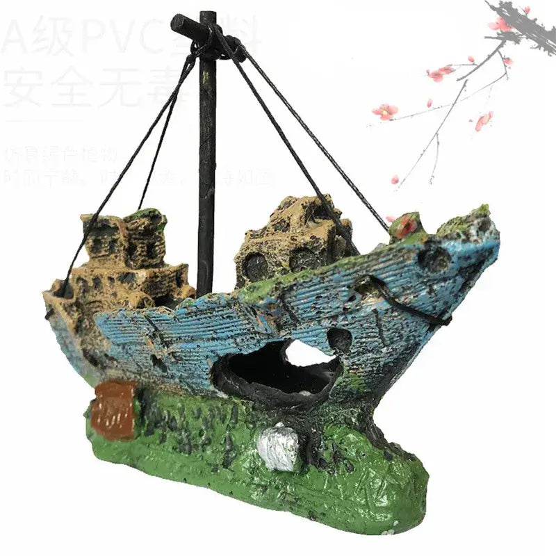 TAILSOFHOME Vintage Aquarium Shipwreck Resin Boat Decoration