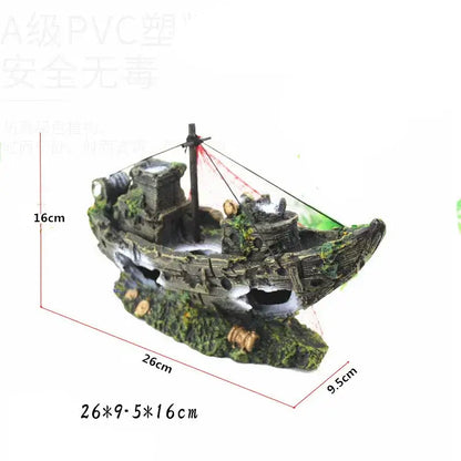 TAILSOFHOME Vintage Aquarium Shipwreck Resin Boat Decoration