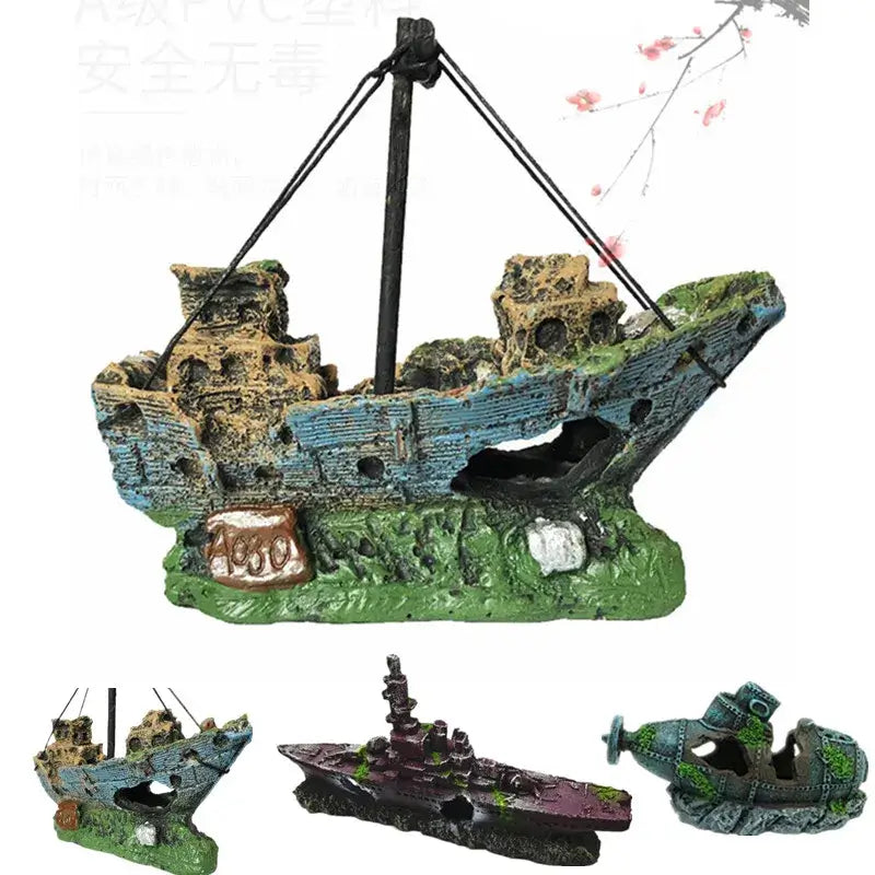 TAILSOFHOME Vintage Aquarium Shipwreck Resin Boat Decoration
