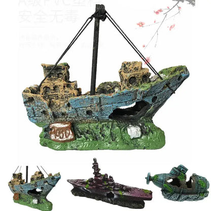 TAILSOFHOME Vintage Aquarium Shipwreck Resin Boat Decoration