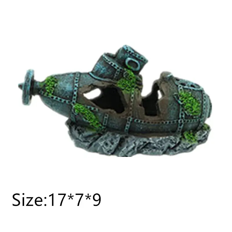 TAILSOFHOME Vintage Aquarium Shipwreck Resin Boat Decoration