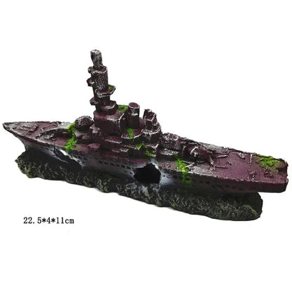 TAILSOFHOME Vintage Aquarium Shipwreck Resin Boat Decoration