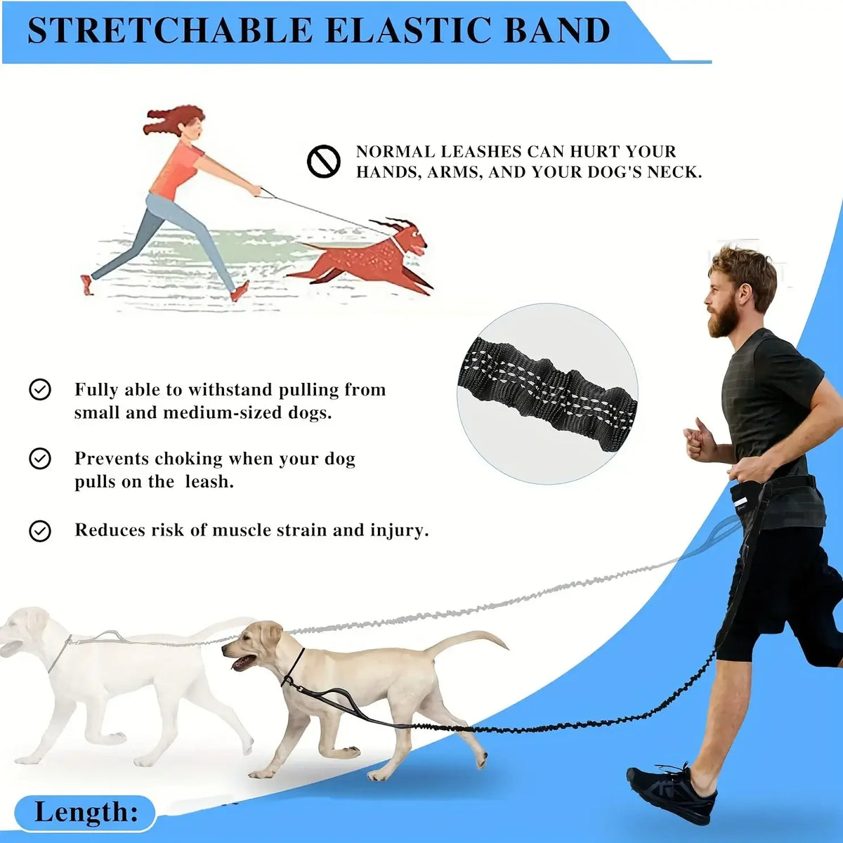 TAILSOFHOME Hands-Free Adjustable Dog Leash with Waist Belt