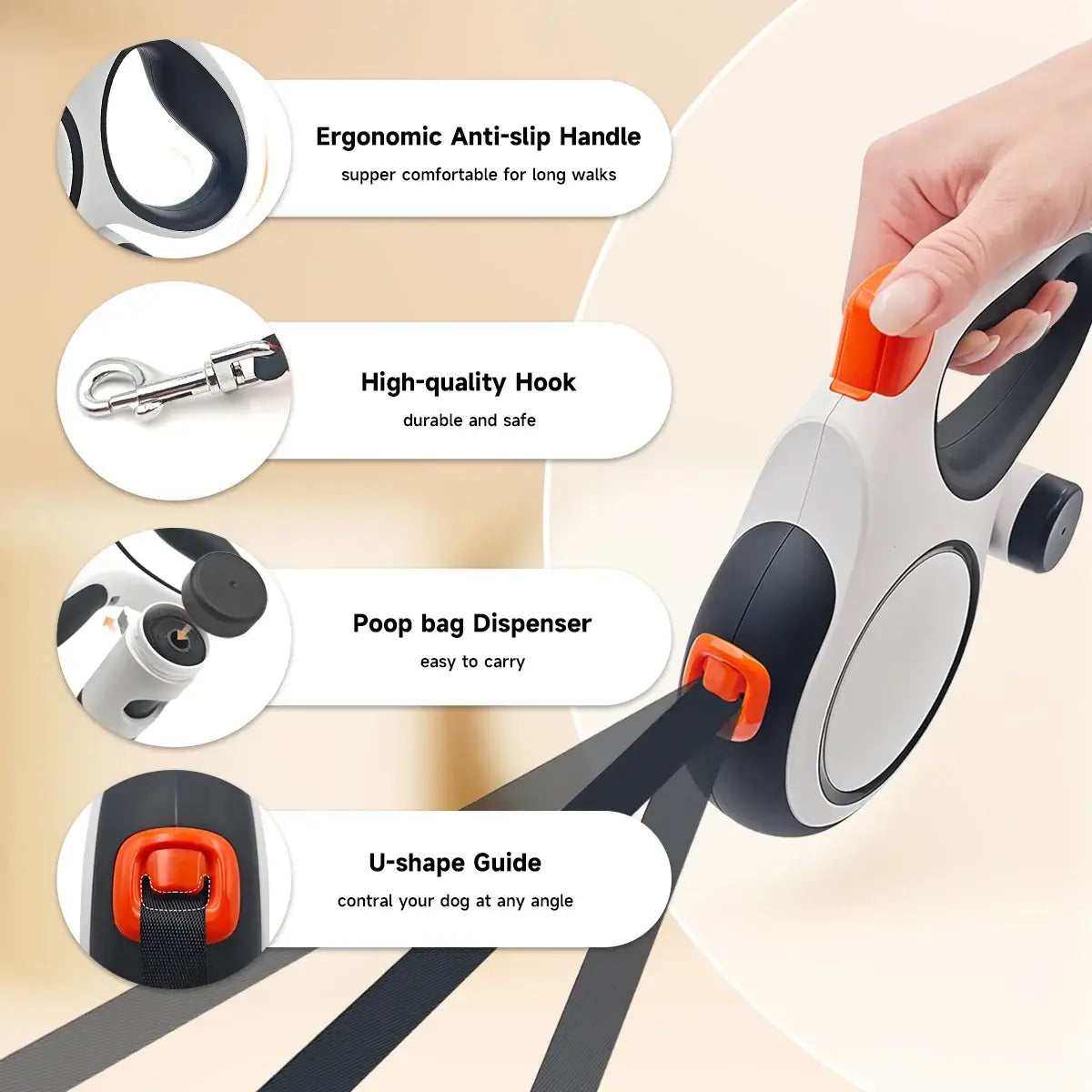 TAILSOFHOME 26-Ft Retractable Dog Leash with Bag Holder