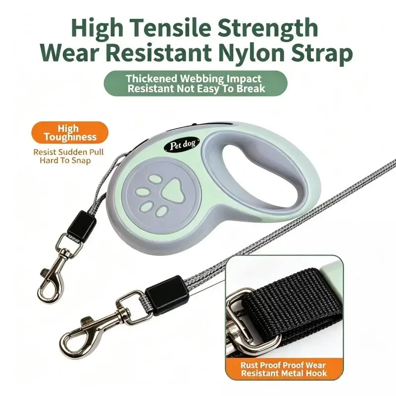 TAILSOFHOME Retractable Nylon Dog Leash with One-Click Brake