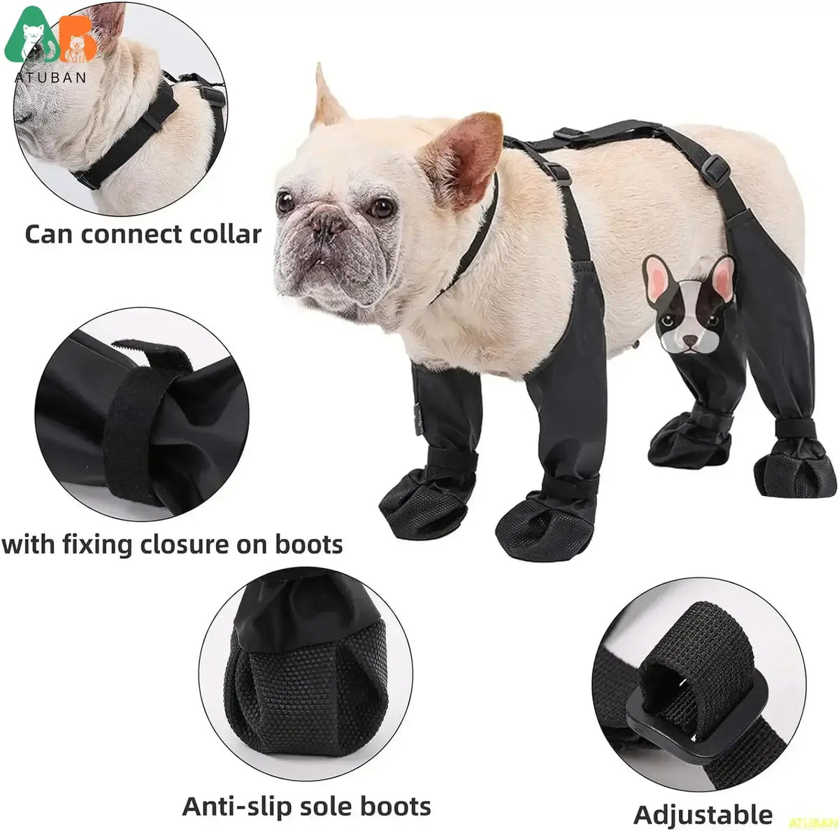 TAILSOFHOME Waterproof Anti-Slip Dog Boots with Rubber Sole