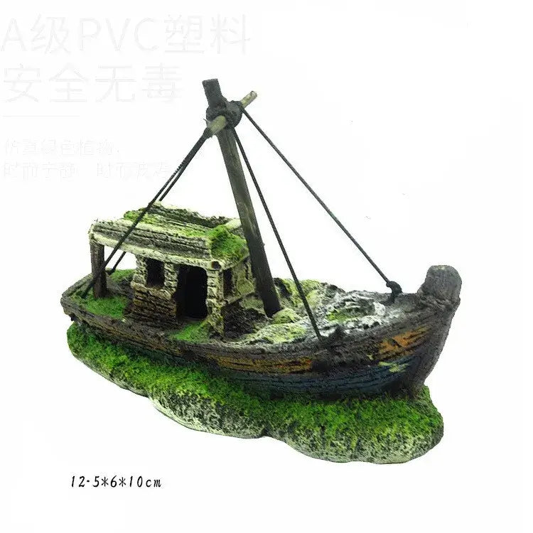 TAILSOFHOME Vintage Aquarium Shipwreck Resin Boat Decoration