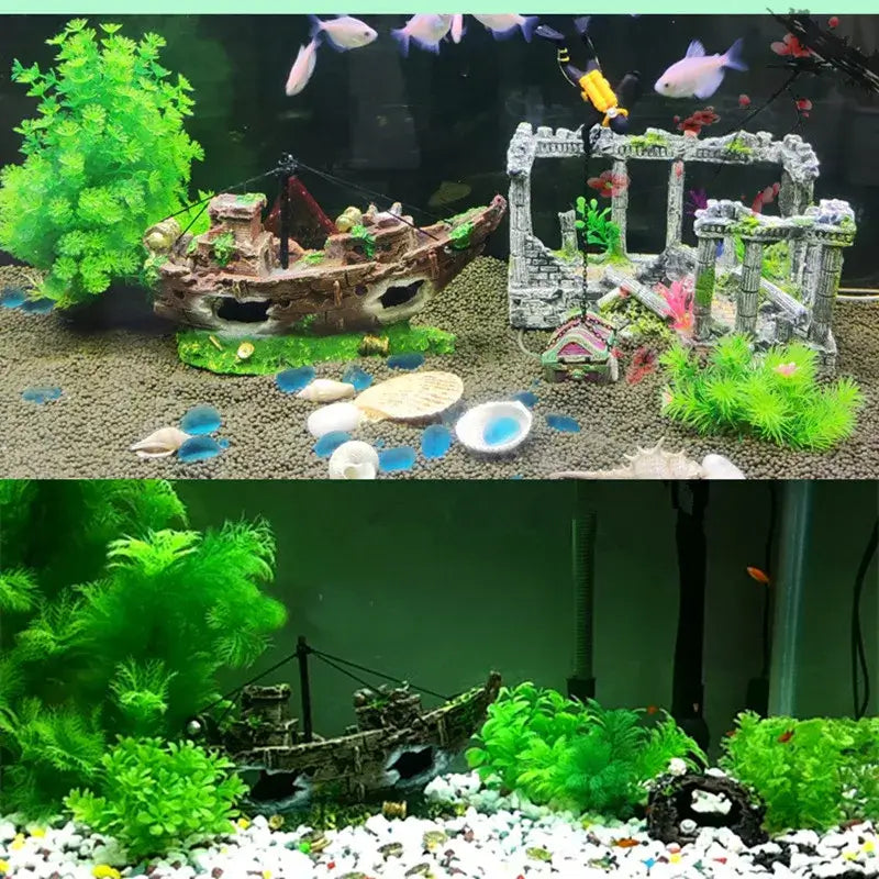 vTAILSOFHOME Vintage Aquarium Shipwreck Resin Boat Decoration