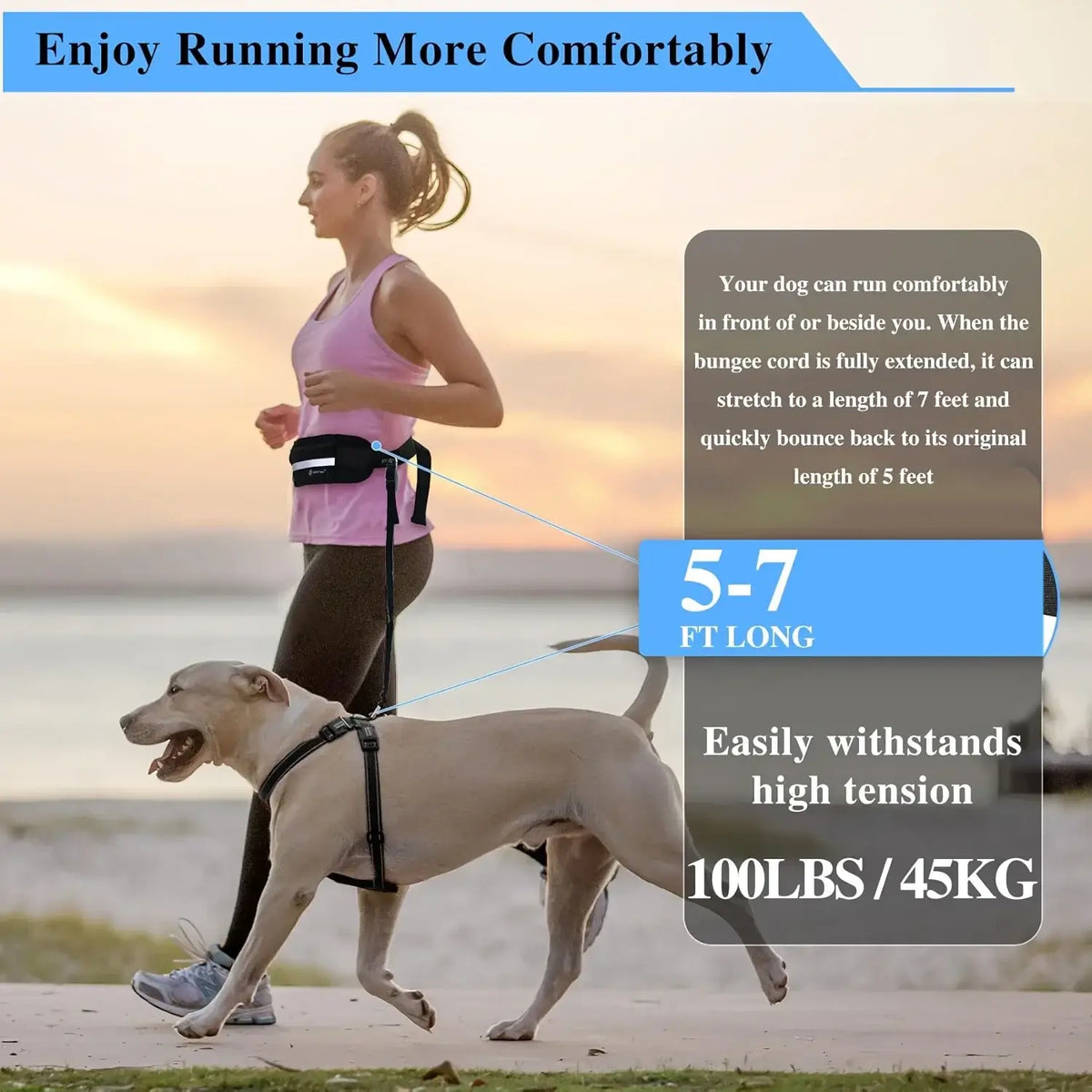 TAILSOFHOME Hands-Free Adjustable Dog Leash with Waist Belt