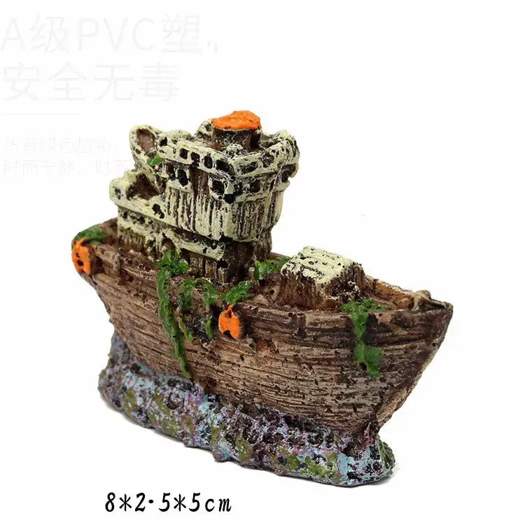 TAILSOFHOME intage Aquarium Shipwreck Resin Boat Decoration
