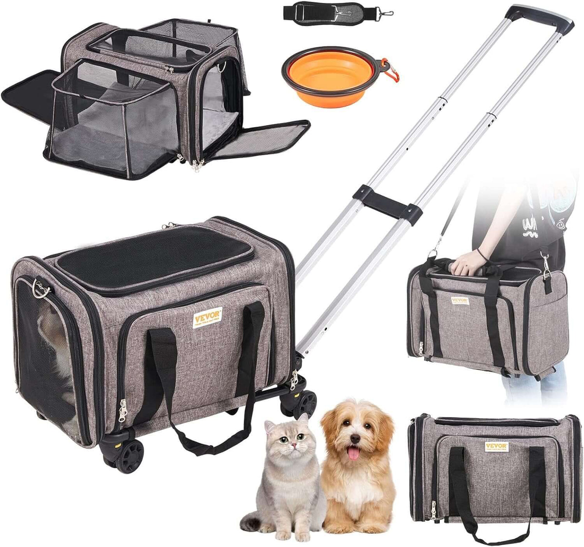 TAILSOFHOME Cat Carrier with Wheels for Travel and Transport