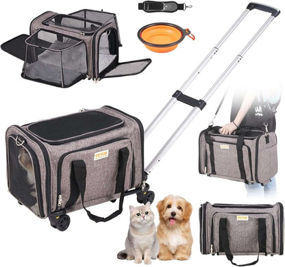 TAILSOFHOME Cat Carrier with Wheels for Travel and Transport