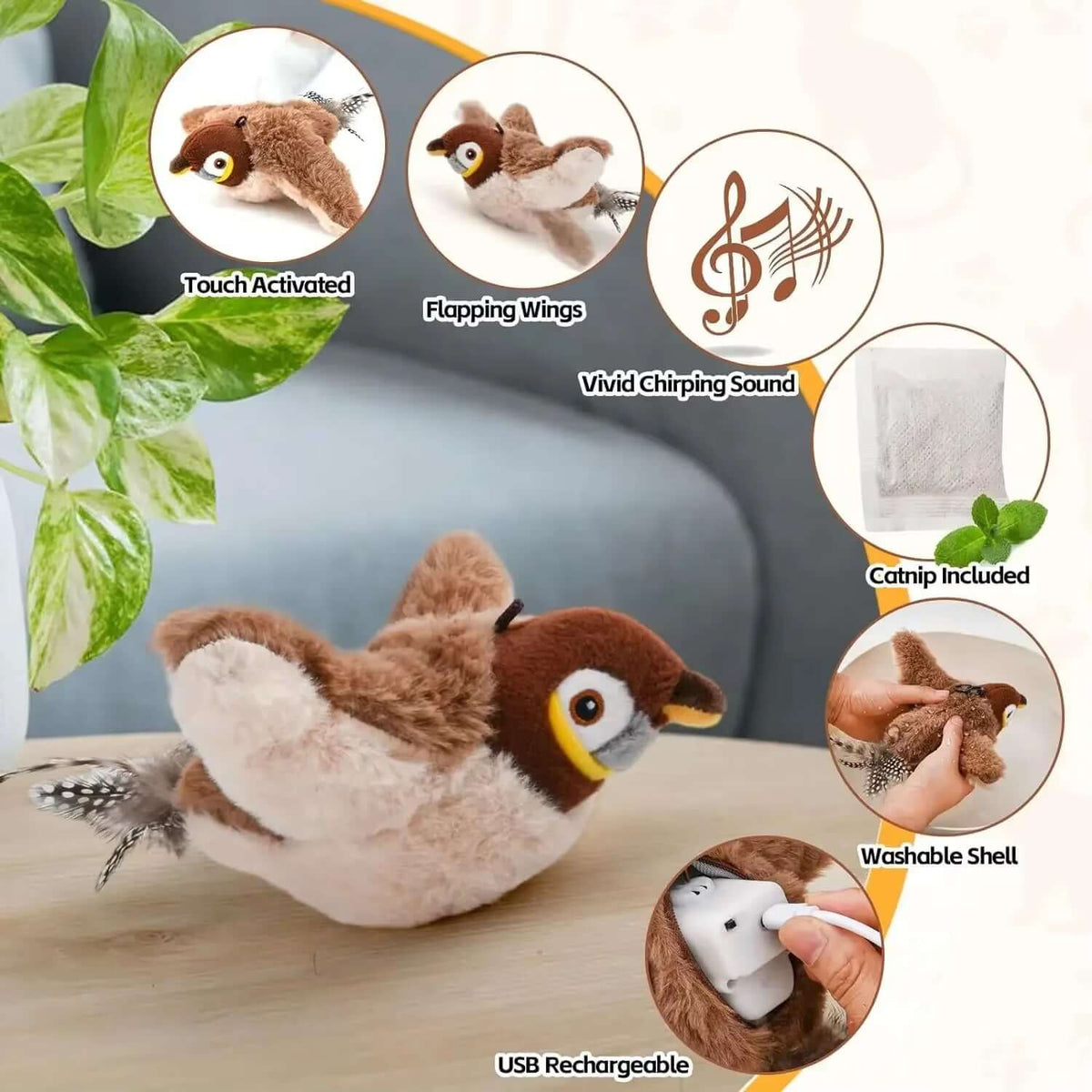 FlutterChirp Cat Toy – TAILSOFHOME FlutterChirp Rechargeable Flapping Bird Cat ToyRechargeable Flapping Bird with Catnip &amp; Realistic Sounds