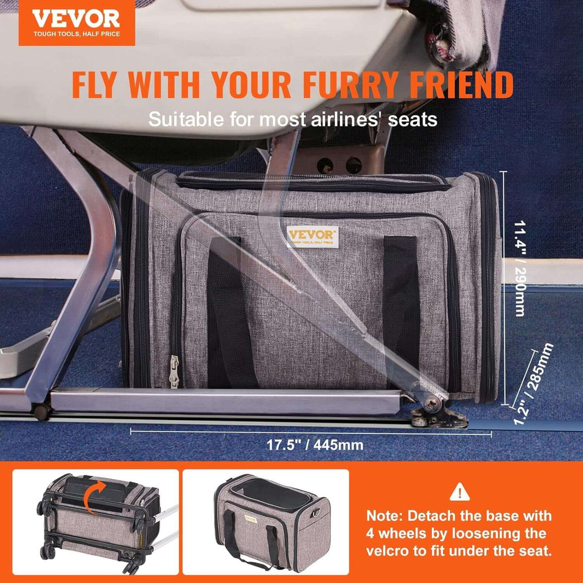 TAILSOFHOME Cat Carrier with Wheels for Travel and Transport
