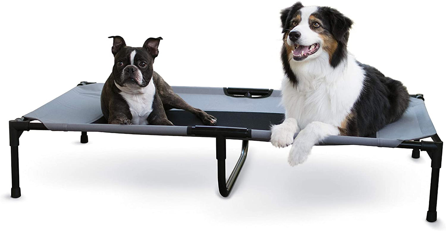 K&H Outdoor Elevated Dog Bed - Cooling Raised Dog Bed for Large & Extra-Large Pets, Breathable Mesh Center Hammock Design, Indoor/Outdoor Washable Cover, Portable Metal Frame, Gray, XL 50X32In