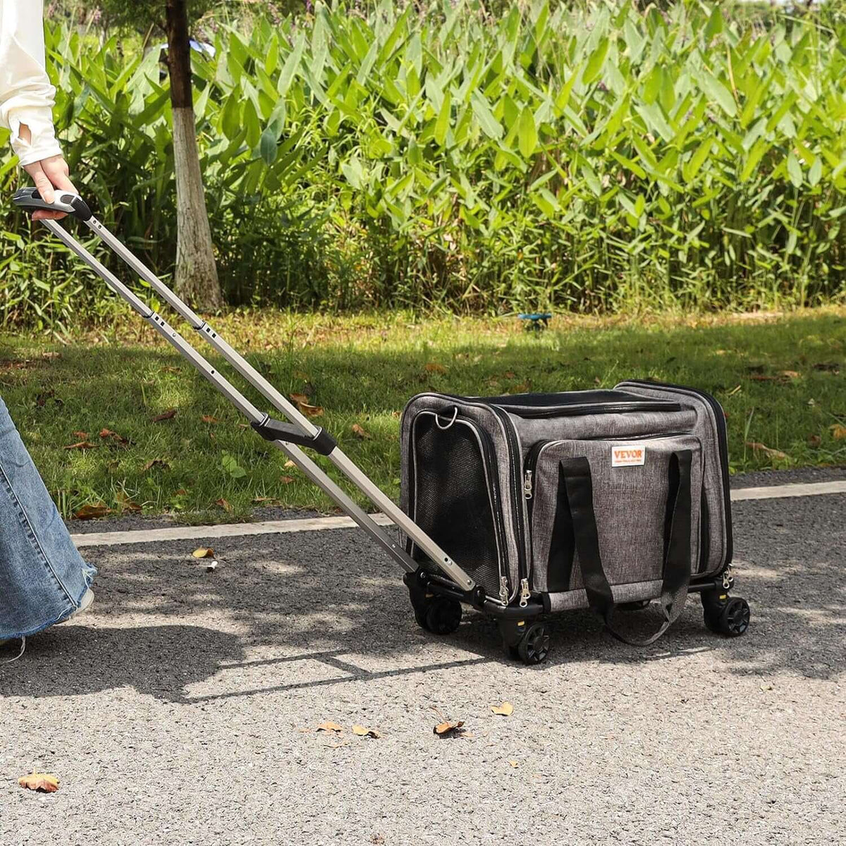 TAILSOFHOME Cat Carrier with Wheels for Travel and Transport